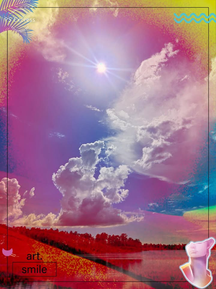 Creative edited sky over a lake